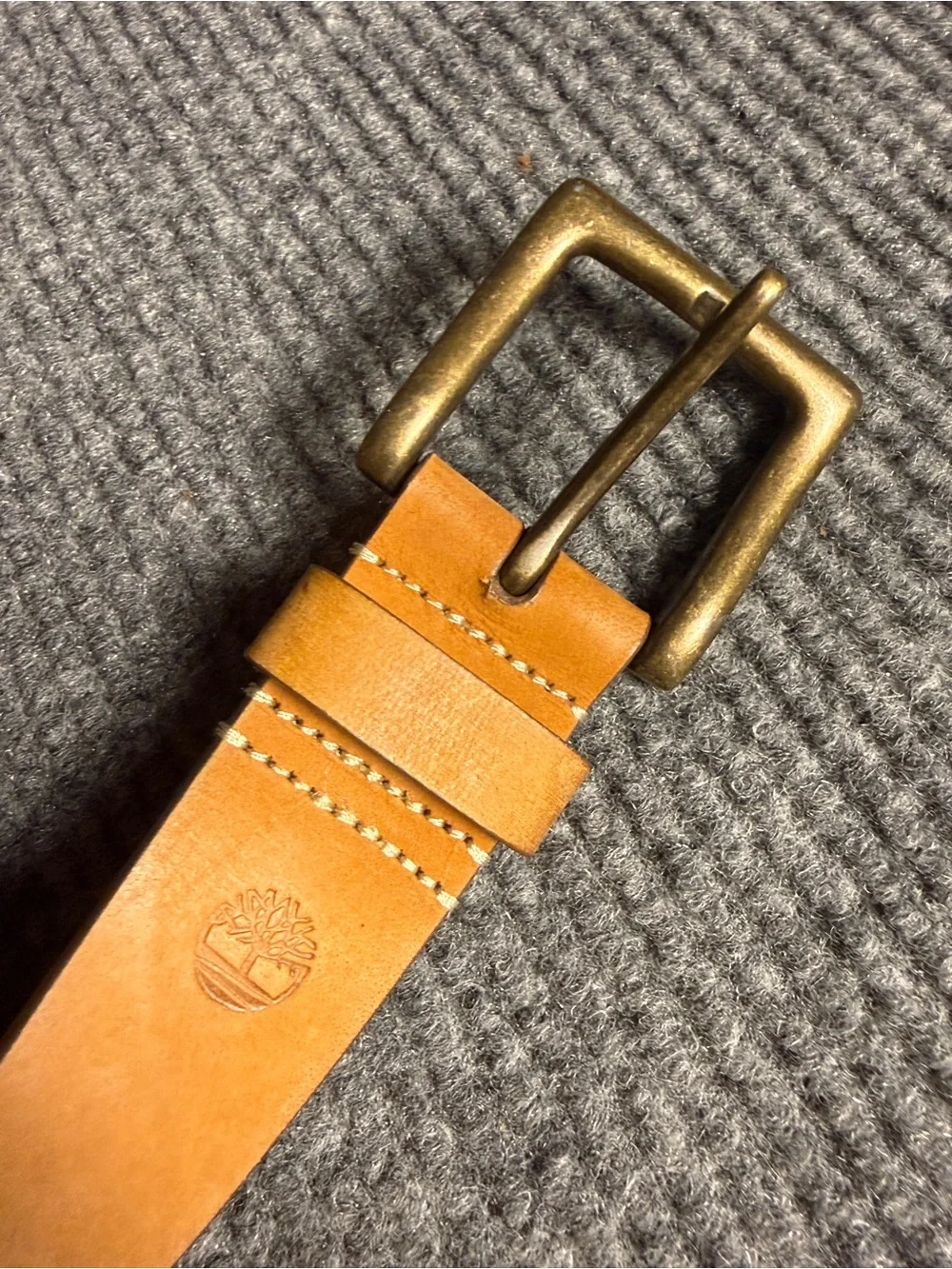 Timberland Men's Tan Leather Belt with Antique Brass Buckle